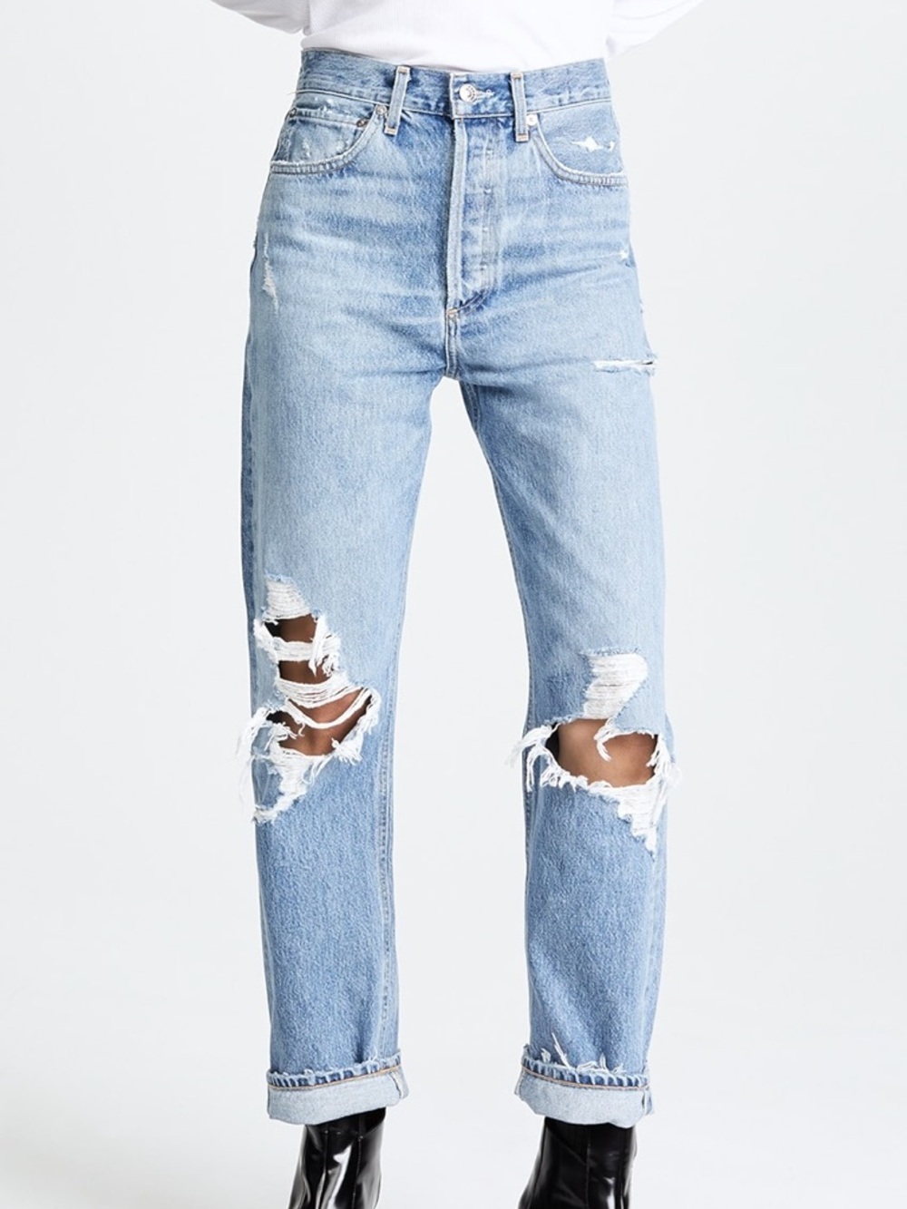 Agolde Light Wash 90s Mid Rise Loose Fit Distressed Jeans - 28 W 29 L